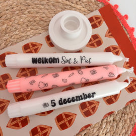 Kaars met tekst - set van 3 - Sinterklaas pink