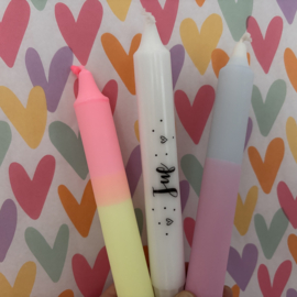 Kaarsenset Juf l neon roze-lila