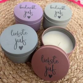 Blikje geurkaars - Liefste/Bedankt Juf