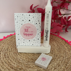 Cadeauset kandelaar Juf