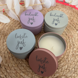 Blikje geurkaars - Liefste/Bedankt Juf