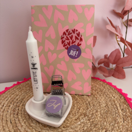 Cadeauset Kandelaar Amberblokje Juf