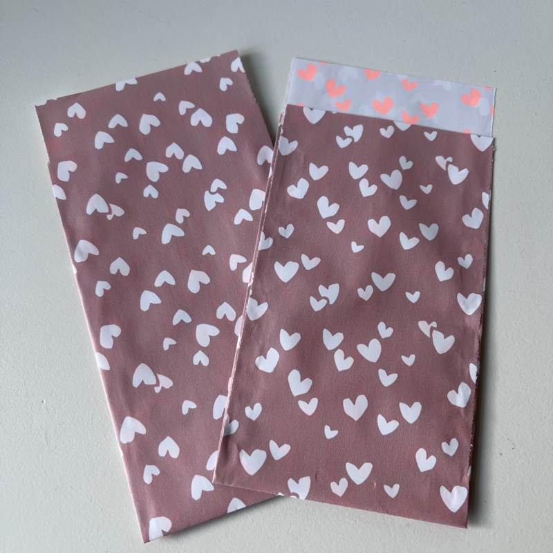 Solo hearts cadeauzakje 7 x 13 cm roze/neon (per 5)