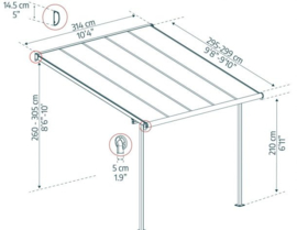 Capri Terrasoverkapping Grijs Bronze Beglazing 314x295-299x260-305 cm