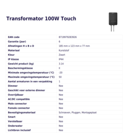 LightPro Transformator 100W Touch