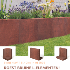 L-hoek element roestbruin keerwand 50 breed 100 hoog cortensteel look