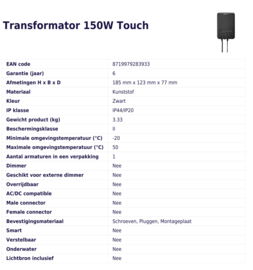 LightPro Transformator 150W Touch