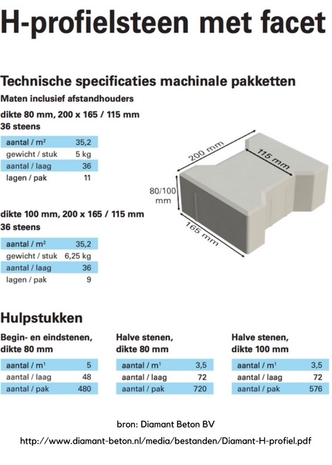 h-profielsteen met facet