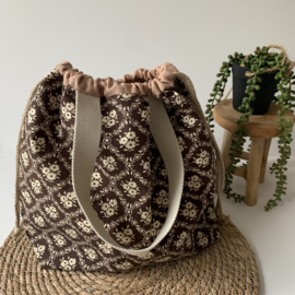 Projectbag XL, Retro bruin bloemen | Haaktas | Breitas | Handwerktas | Spullentas