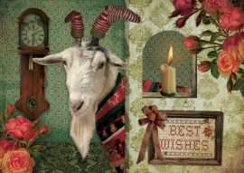 "Kerst Bok" 4 stuks Luxe kaarten met mooie envelop