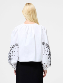 Cambria Cotton Floral Sleeve Tie Up Shirt White/Black