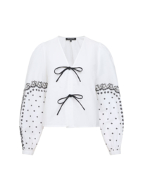 Cambria Cotton Floral Sleeve Tie Up Shirt White/Black