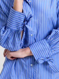 Cotton Striped Bow Shirt Azure Blue
