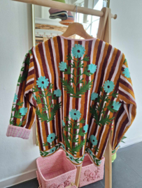 Jasje Bloemen en Streepjes Bruin/Turquoise