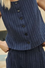 Azania Waistcoat Pin Stripe Navy Linen