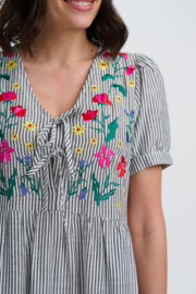 Ruby Midi Smock Dress Stripe and Floral Garden