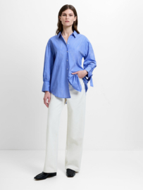 Cotton Striped Bow Shirt Azure Blue