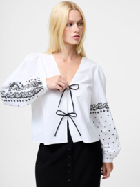 Cambria Cotton Floral Sleeve Tie Up Shirt White/Black