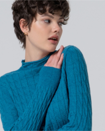 Braided Knit Sweater with Perkins Collar Blue 555LARA231 51