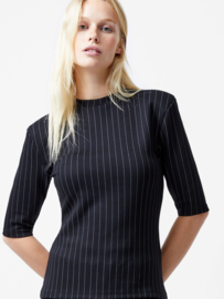 Regina Jersey Shoulder Pad Tee Black-White 76YAM