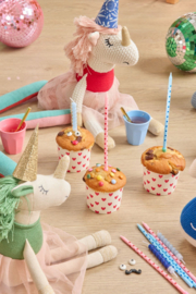 Long Cake Candles with Heart Print Pink