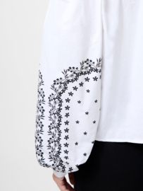 Cambria Cotton Floral Sleeve Tie Up Shirt White/Black