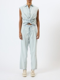 Chess Twist Cropped Denim Shirt Beach Blue