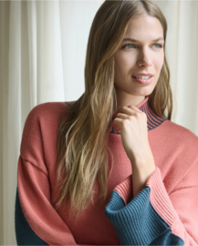 Two Tone Sweater With Elastic Perkins Collar Tile 565LIKO233