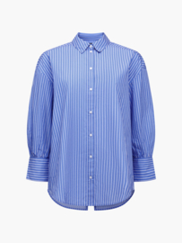 Cotton Striped Bow Shirt Azure Blue