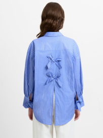 Cotton Striped Bow Shirt Azure Blue