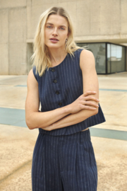 Azania Waistcoat Pin Stripe Navy Linen