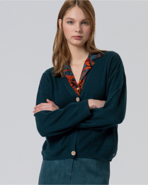 Wide Plain Color Tricot Cardigan Bottle Green