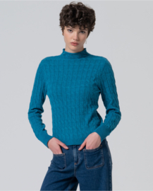 Braided Knit Sweater with Perkins Collar Blue 555LARA231 51