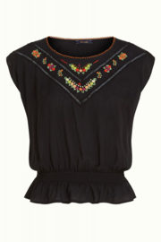 Selly Top Citrine Embroidery Black 08918