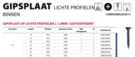 Gipsschroef 3,5 x 25 fijne draad doos a 1000 stuks
