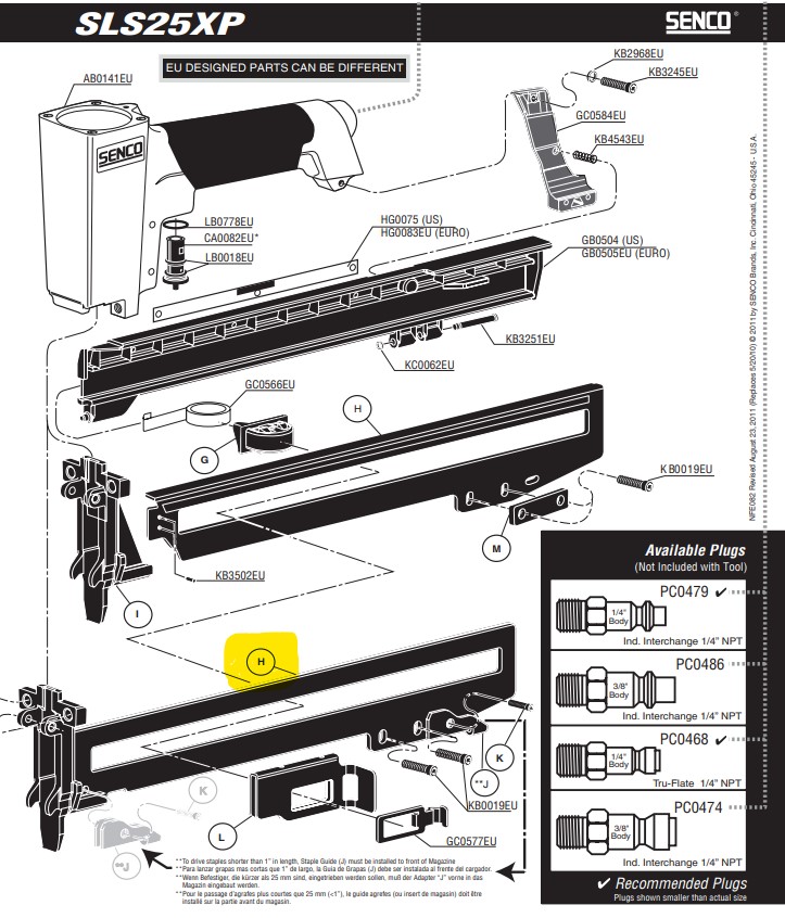 Onderdeel Senco FA0161 Rail + Backplate assembly (SLS25XP-L)