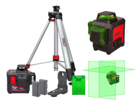 Levelfix CCL160G compacte 3D lijnlaser set, 3 x 360° groene lijnen inclusief statief