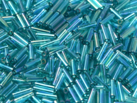 Miyuki Bugles 6mm Transparent Teal AB  / 10 gram /  KD70001