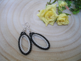 Boucles d’oreilles Noir/ Argent , 4cm  (O-5)