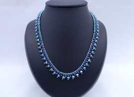 Collier perles Bleu-Vert ((K-121)