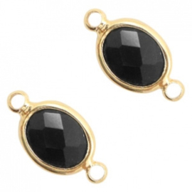 Entrepièce cristal - noir/or 16x10mm / 4 pièces / KD54596