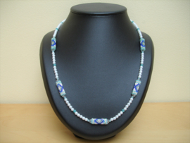 Ketting met Peyote tussenstukken, Wit/Turquoise (K-36)