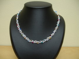 Verkocht : Ketting Wit, Multicolor high quality crystals   (K-181)