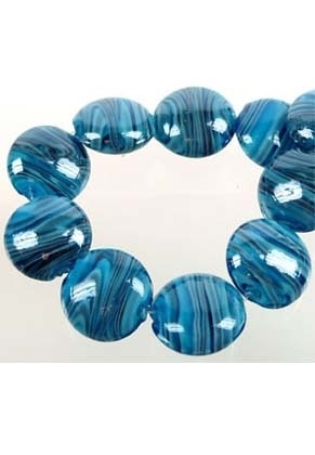 Perles en verre bleu marbré / 5 pcs / KD692