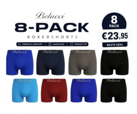 Heren Microfiber Boxer Shorts Belucci– licht, zacht & naadloos comfort 8 Pack