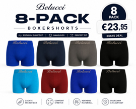 Heren Microfiber Boxer Shorts Belucci– licht, zacht & naadloos comfort 8 Pack