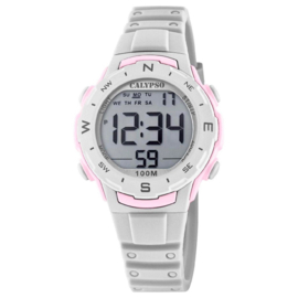 Calypso Digitaal Kinderhorloge Stopwatch 10ATM 35mm Grijs/Roze