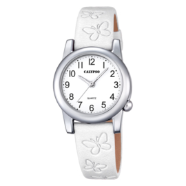 Calypso Meisjeshorloge Vlindertjes 29mm Wit