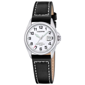 Calypso Klassiek Kinderhorloge met Datum en Lederen Band - Wit - 29mm