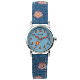 Prisma Denim Flowers Meisjeshorloge Blauw